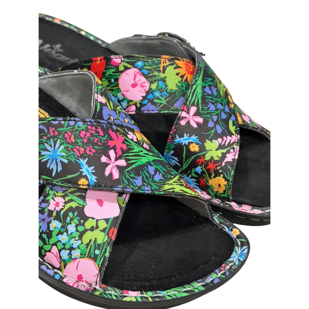 Alegria EU 40 US 9.5 Floral Print Black Leather Slide Summer Sandals - Picture 6 of 6